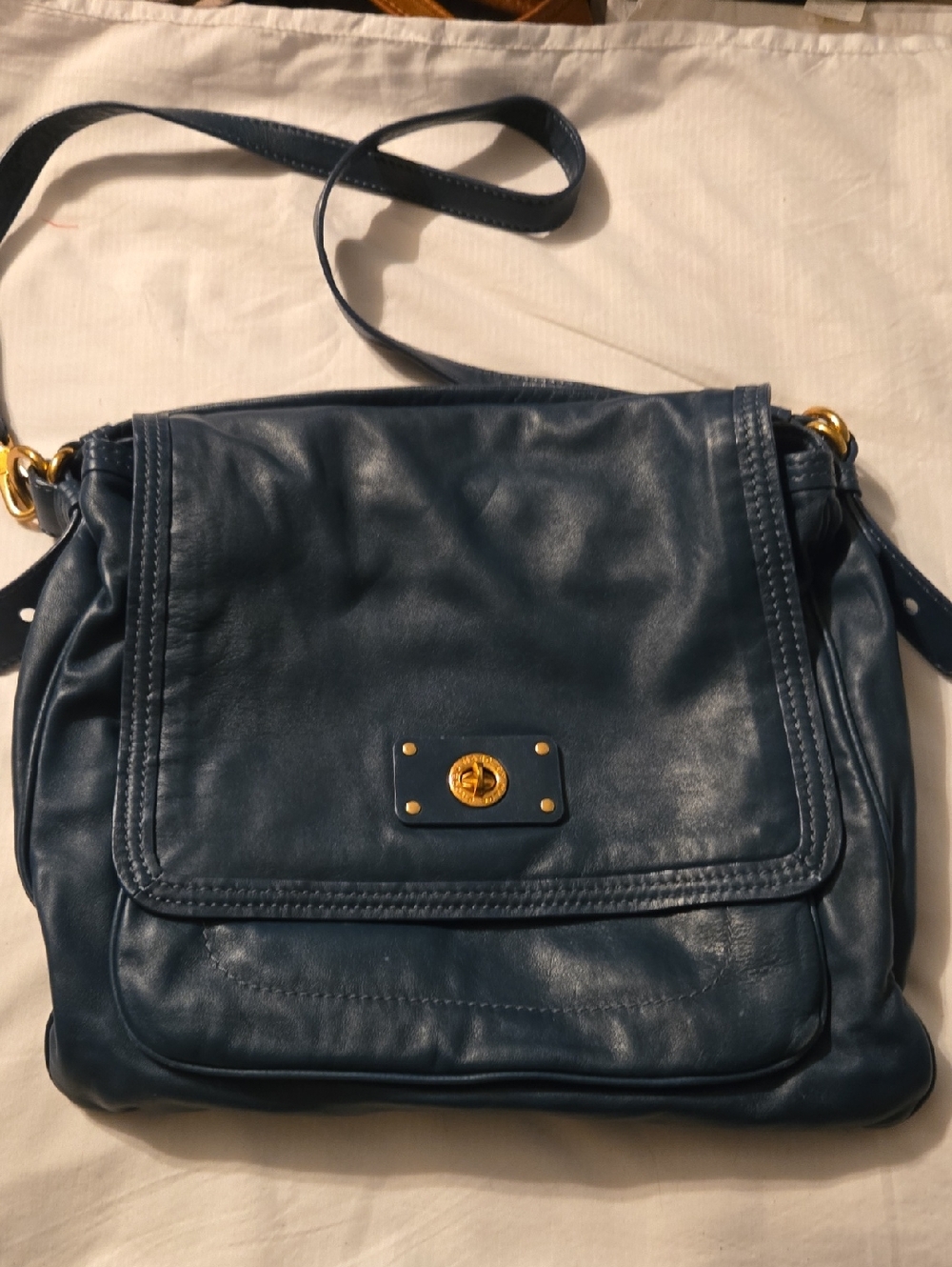 Marc Jacobs Teal Leather Crossbody Bag with Gold Hardware